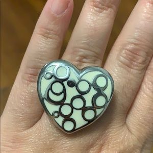 Silver & Bone White Heart Ring